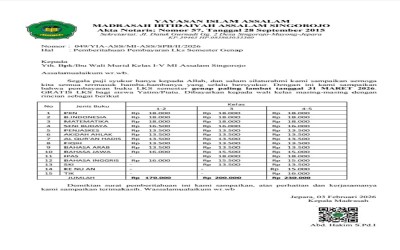 Info Pembayaran Buku LKS Semester Genap TP.2025/2026